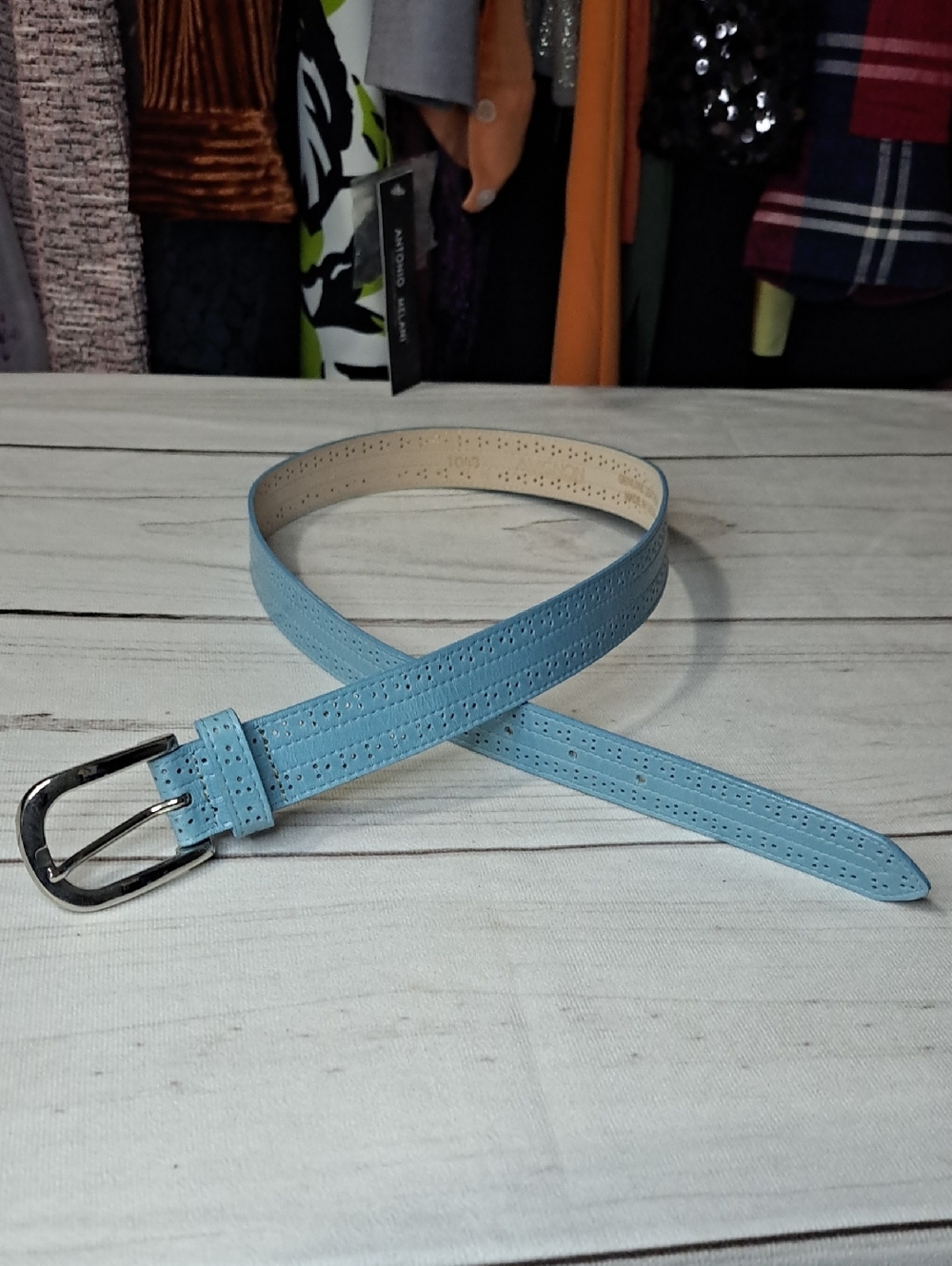 Avignon Light Blue Perforated Leather Belt Size Large 31